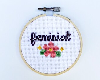 Feminist Cross Stitch Pattern Girl Power Feminist Floral Instant Download