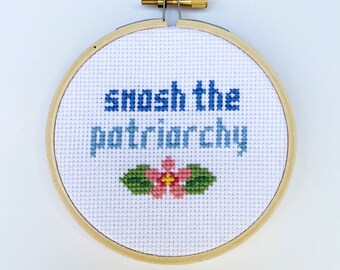 Smash the Patriarchy Feminist Cross Stitch Pattern Funny Instant Download