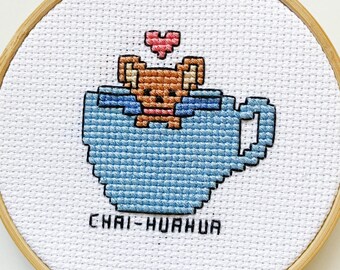 Chai-huahua Mug Chihuahua Animal Tea Coffee Pun Cross Stitch Pattern Cute Funny Instant Download
