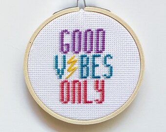 Good Vibes Only Lightning Bolt Cross Stitch Pattern Funny Instant Download