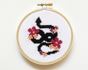 Snake Serpent Flowers Halloween Witch Cross Stitch Pattern Funny Instant Download