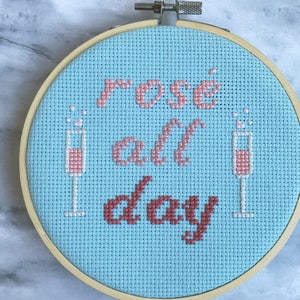 Rosé All Day Cross Stitch Pattern Funny Instant Download