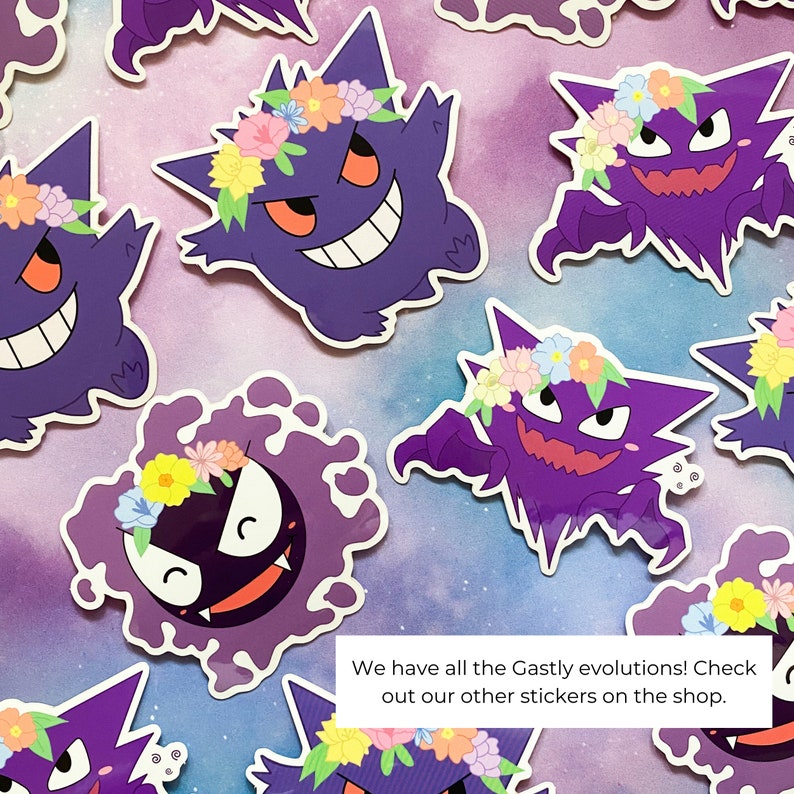 Haunter Ghost Poison Pokemon Flower Crown Cute Sticker Chibi Etsy