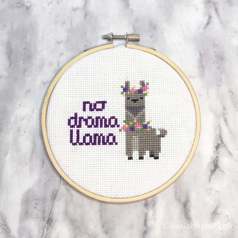 No Drama Llama Cross Stitch Pattern Funny Instant Download image 1