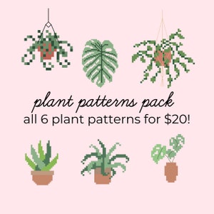 All 6 Plants Pattern Aloe Vera Potted Plant Succulent Ivy Spider Monstera Fern Cross Stitch Pattern Instant Download