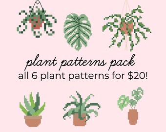 All 6 Plants Pattern Aloe Vera Potted Plant Succulent Ivy Spider Monstera Fern Cross Stitch Pattern Instant Download