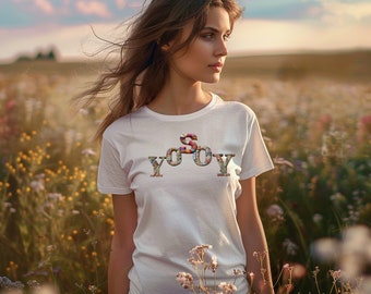 Camiseta primavera mujer, letras hechas al estilo Patchwork