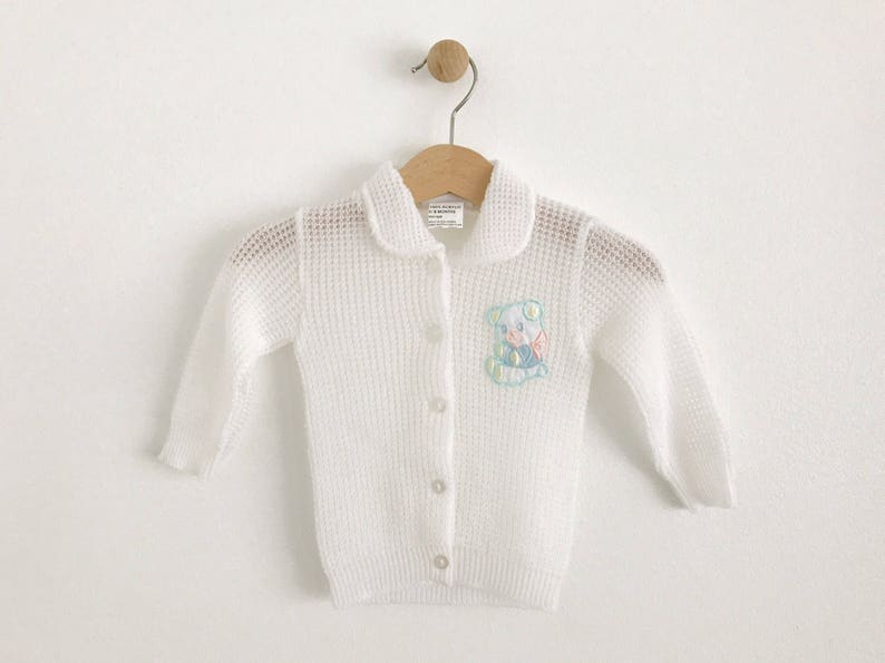 size 0 to 6 months Vintage Baby Girl Teddy Bear Appliqu\u00e9 Cardigan Knit Sweater
