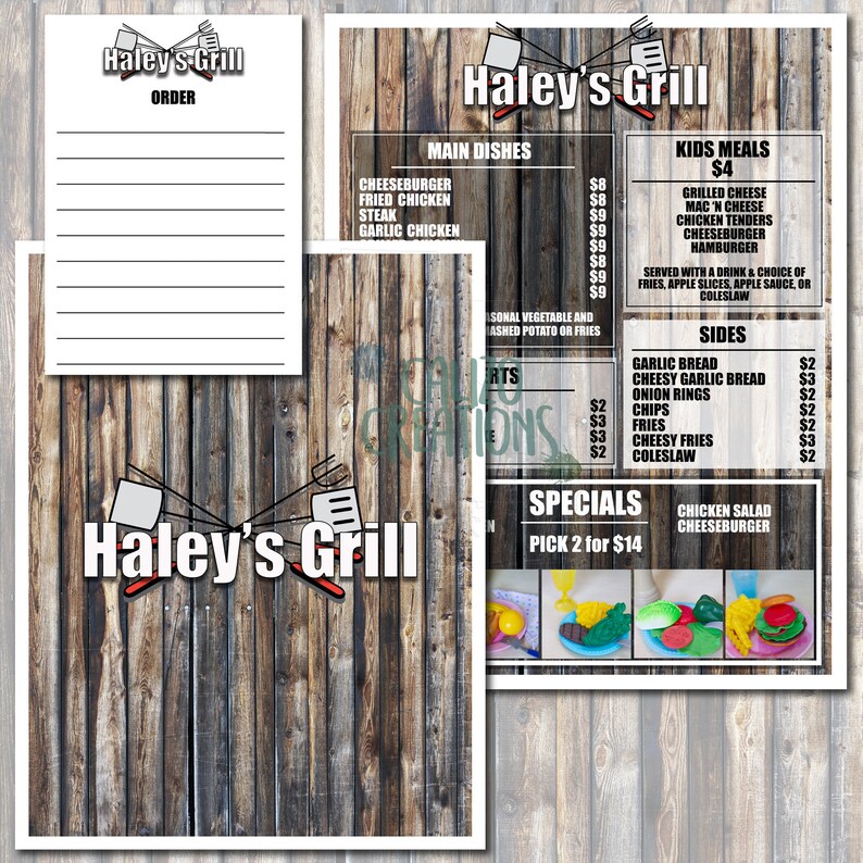 Digital Download Play kitchen menu Kids Play Menu Custom Etsy