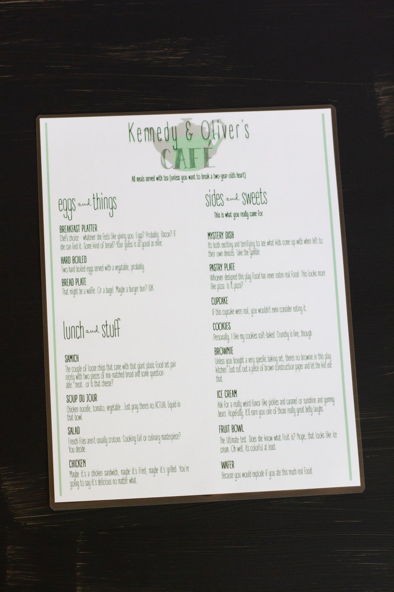 Play Kitchen Menu Personalized Gift Kids Play Cafe Menu Etsy