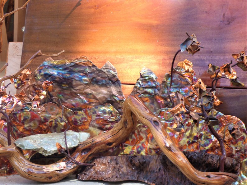 Essence of a Mountain, mixed media art, scupture using natural elements, wood, rock, sand, and copper image 10