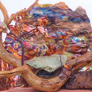Essence of a Mountain, mixed media art, scupture using natural elements, wood, rock, sand, and copper image 7