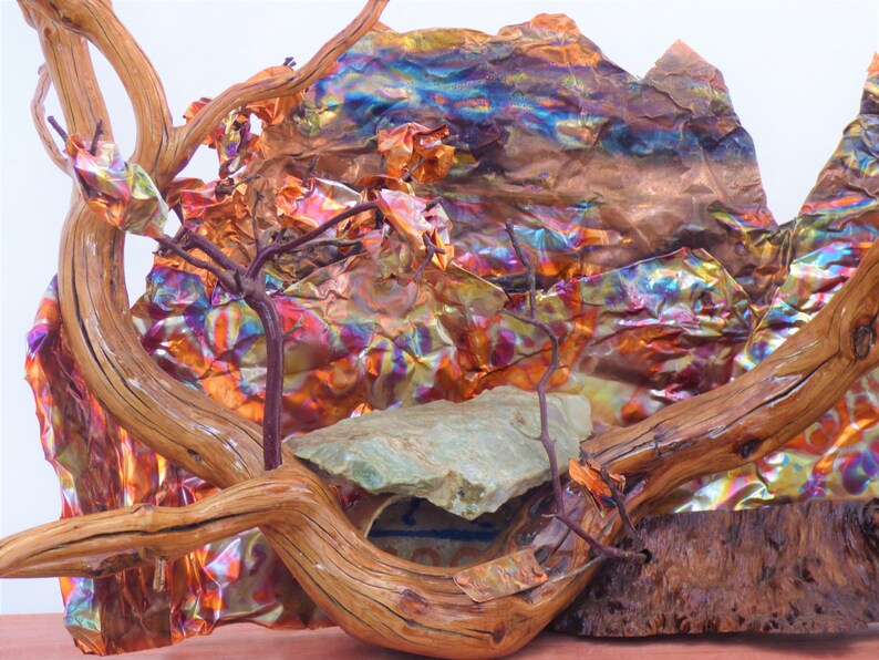 Essence of a Mountain, mixed media art, scupture using natural elements, wood, rock, sand, and copper image 7