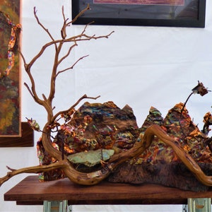 Essence of a Mountain, mixed media art, scupture using natural elements, wood, rock, sand, and copper image 5