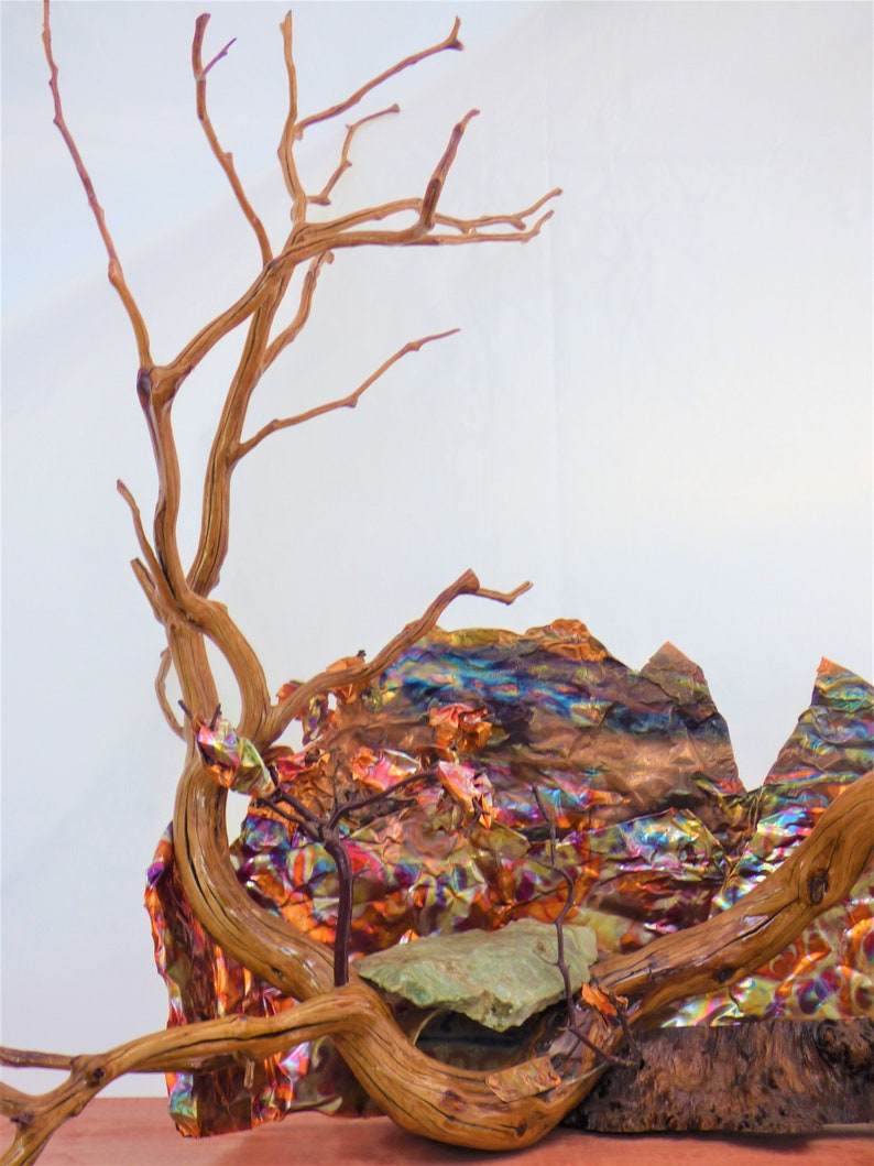 Essence of a Mountain, mixed media art, scupture using natural elements, wood, rock, sand, and copper image 9
