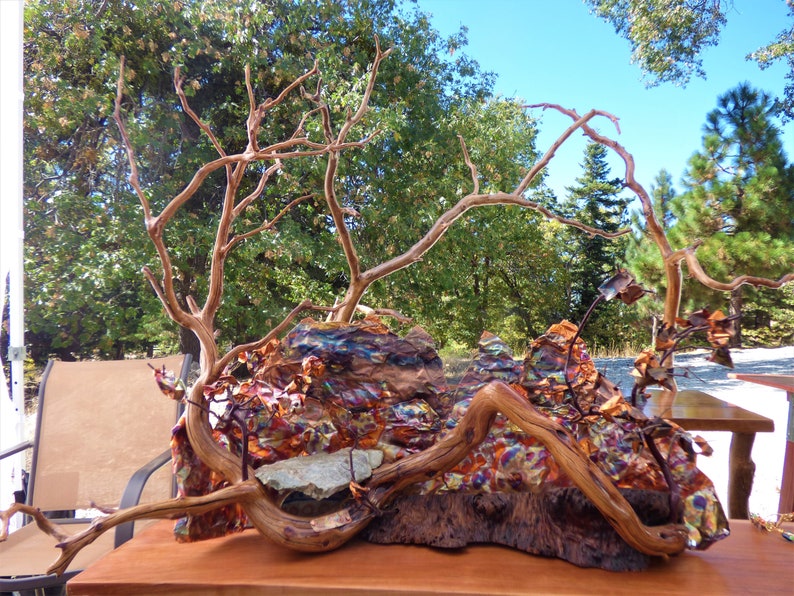 Essence of a Mountain, mixed media art, scupture using natural elements, wood, rock, sand, and copper image 1