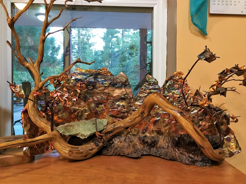 Essence of a Mountain, mixed media art, scupture using natural elements, wood, rock, sand, and copper image 4