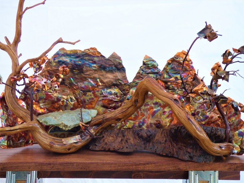 Essence of a Mountain, mixed media art, scupture using natural elements, wood, rock, sand, and copper image 3