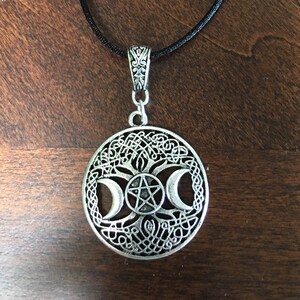 Triple Moon Celtic Necklace: Tree of Life, Star Charm