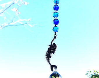 MERMAID CAR CHARM,  Mermaid Suncatcher, Handmade, Gift Wrapped,  Beachy, Coastal, Ocean, Sea, Rear View Mirror, Siren, Beach Décor, Gift