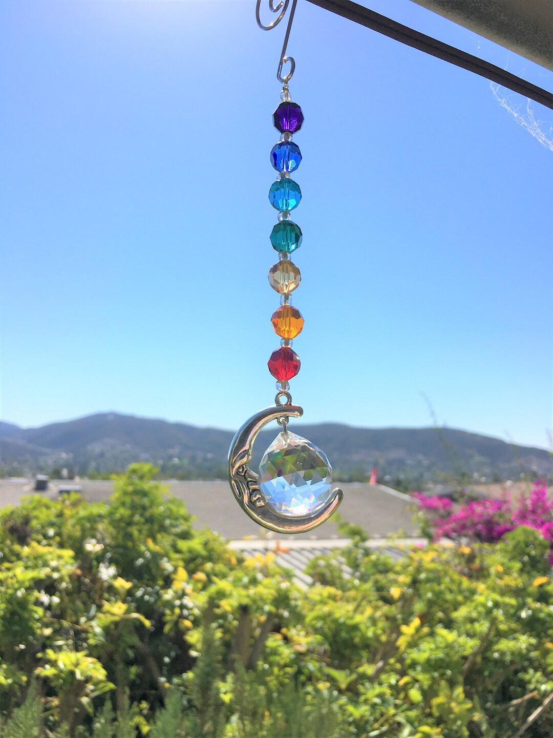 CHAKRA KEYCHAIN Crystal Suncatcher Car Charm Rainbow Key 