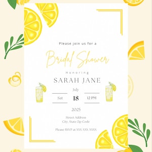 Lemon Bridal Shower Invitation: Citrus Watercolor Template (Canva Editable, Instant Download)
