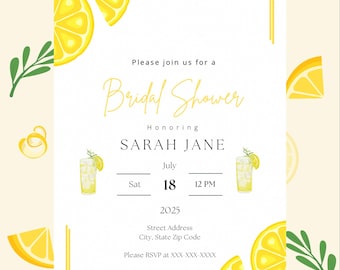 Lemon Bridal Shower Invitation: Citrus Watercolor Template (Canva Editable, Instant Download)