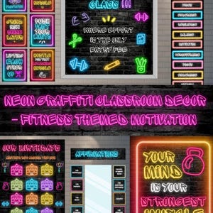 Gym Themed Classroom Decor Bundle: Neon Graffiti, Motivational Posters (Digital Download)
