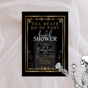 Till Death Do Us Part Bridal Shower Invitation | Gothic Skull Floral Invite | Halloween Wedding Shower Template