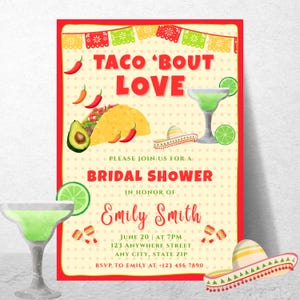 Taco ’Bout Love Bridal Shower Invitation • Fiesta Theme Editable Invite • Margarita Taco Bridal Party • Mexican Bridal Shower Printable