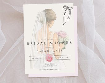Elegant Bridal Shower Invitation Template: Neutral Colors (PDF Download)