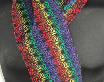 Hand Woven Wool Rainbow Scarf.