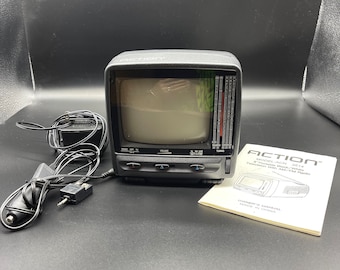 Action 5" vintage portable b&w tv and am/fm radio ACN-3514 used w/box and accessories