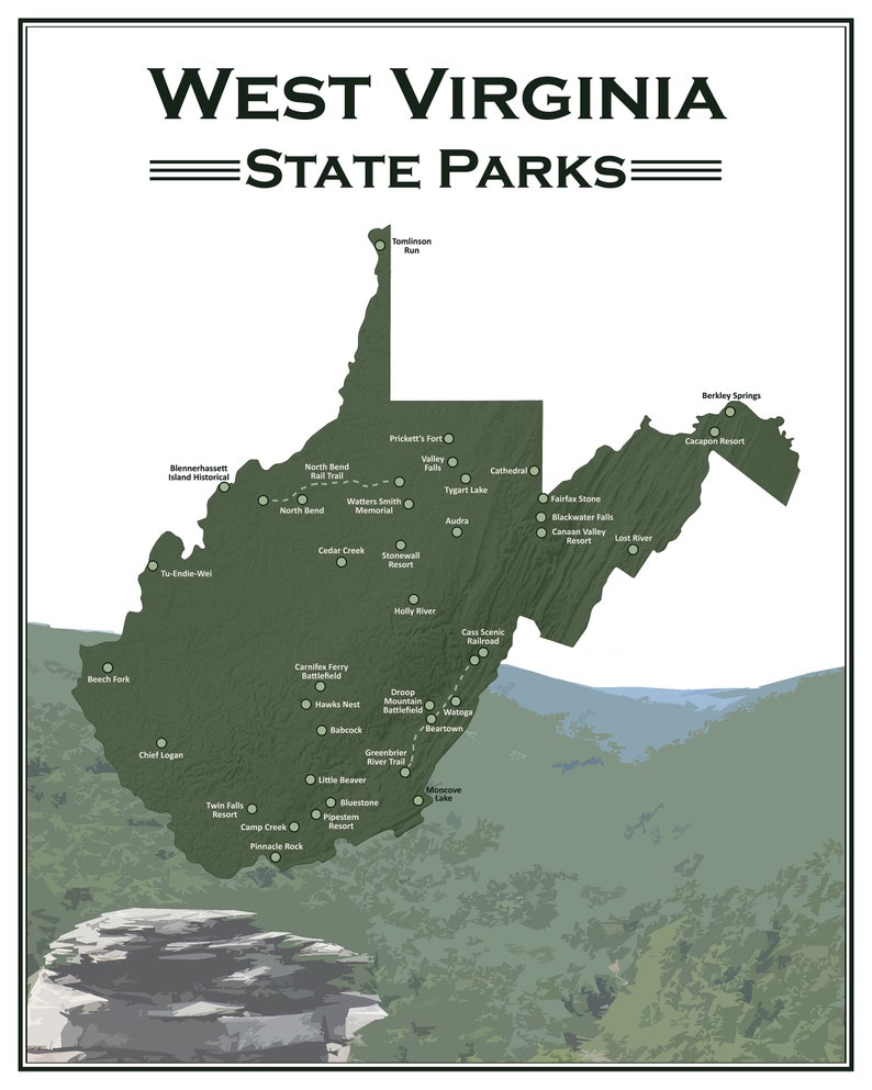 West Virginia State Parks Map Poster Fine Art Poster Print Etsy