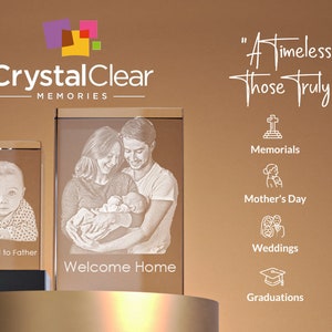 3D Memorial/Bereavement Tower Vertical Crystal, Laser Engraved with Your Custom Photo by Crystal Clear Memories image 8