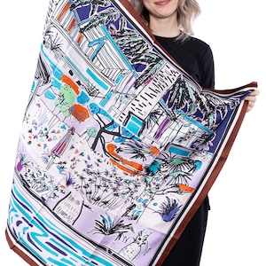 100% lenço de seda de amoreira para mulheres, 93 x 93 cm lenço de sarja de seda quadrado, presente para ela, mãe, aniversário, casamento, divertido lenço de cabeça de seda, xale