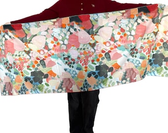 Large Cotton Scarf: 180x70 cm Scarf, Hand-Rolled Edges, All-Season Shawl Wrap