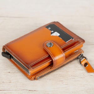Portefeuille en cuir véritable, porte-cartes unisexe avec compartiment de protection RFID, porte-cartes pop-up, cadeau pour l'anniversaire de sa mère, Noël