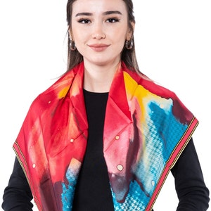 Lenço de sarja de seda para mulheres, lenço quadrado vermelho primavera 90 x 90 cm, presente para ela, mãe, aniversário, casamento, lenço de cabeça de seda 100% amoreira xale