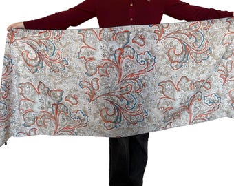 Large Cotton Scarf Shawl: 200x70 cm Scarf, Hand-Rolled Edges, All-Season Wrap