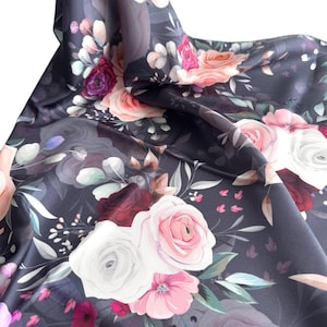 Silk Twill Scarf For Women, 90x90 cm Scarf Square, Rose Pattern 100% Mulberry Head Scarf, Shawl Wrap, Gift For Her, Mom, Christmas Gift