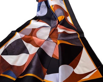 Bufanda de seda Mulberry: estampado de pintura al óleo, bordes enrollados a mano, 93 x 93 cm