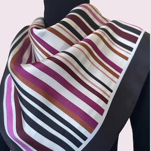 Lenço geométrico 100% sarja de seda amoreira para mulheres, lenço quadrado de 93 x 93 cm, presente para ela, mãe, aniversário, casamento, lenço de cabeça de seda, xale