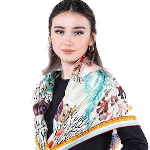 Lenço de seda para mulheres, lenço quadrado de 90 x 90 cm, lenço de cabeça de sarja de seda 100% amoreira, xale para ela, mãe, aniversário, casamento,