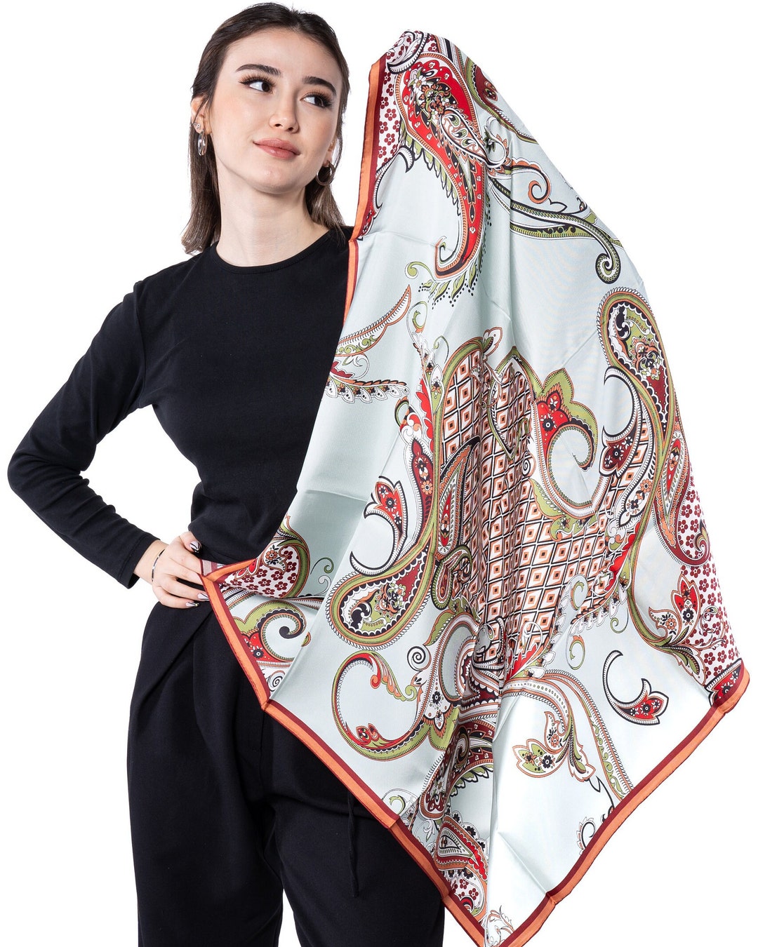 100% Mulberry Silk Scarf for Women, 90x90 Cm Silk Twill