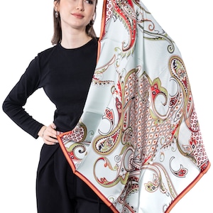 100% lenço de seda Mulberry para mulheres, 90 x 90 cm lenço de sarja de seda quadrado, presente para ela, mãe, aniversário, casamento, envoltório de cabeça de seda Paisley, Shaw