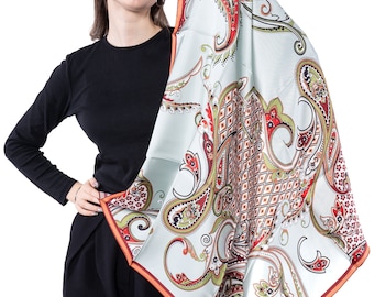 100% Mulberry Silk Scarf 90x90 cm – Hand Rolled Luxury Square Scarf – Gift for Her