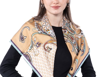 100% Mulberry Silk Scarf 90x90 cm – Hand Rolled Luxury Square Scarf – Gift for Her