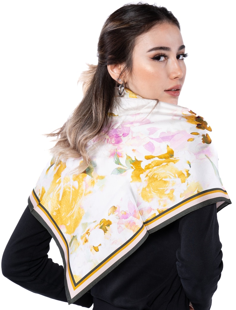 Embroidered Magnolia Floral Mulberry Silk Women Scarf Shawl
