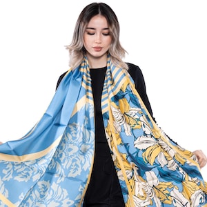 Large size %100 silk scarf, Silk scarf for women, Christmas gift for girlfriend, mom, her,  birthday, Double sides printed scarf shawl